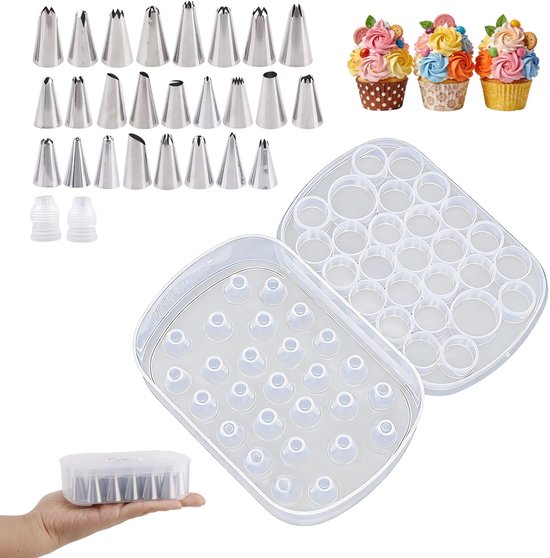 Spritztüllen-set – Enthält 25 Spritztüllen Und 2 Adapter – Wiederverwendbares Tortendekorations-set