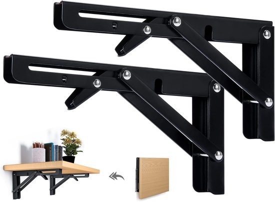 Klappbarer Regalträger, 20 Cm, Max. Traglast 50 Kg, 2er-pack, Metallschraube, Industrielle Wandmontage, Schwarz, Klapptisch