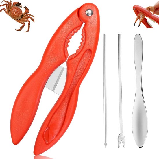 4-in-1 Krabbenbesteck-set – Multifunktionales Meeresfrüchte-set – Enthält Krabbenknacker, Schalenöffner, Gabel Und Krabbenpicker – Rot