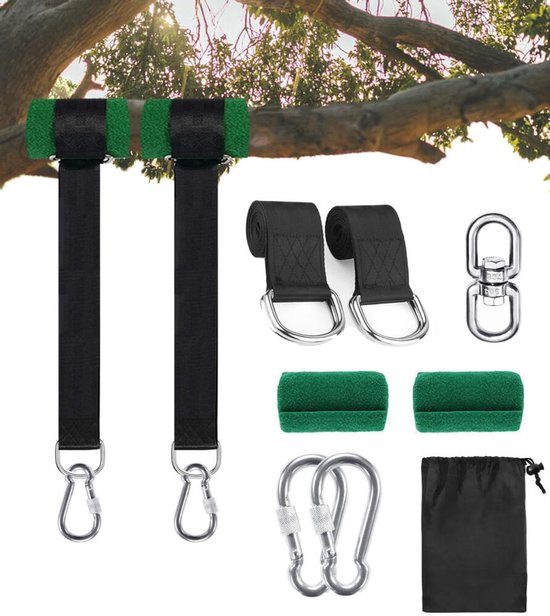 Hängematten-schaukel-aufhängungsseile (2 X 300 Cm), Gurte, Montageset Mit Haken, Baumschonende Karabiner, Max. Belastung 300 Kg, Schwarz