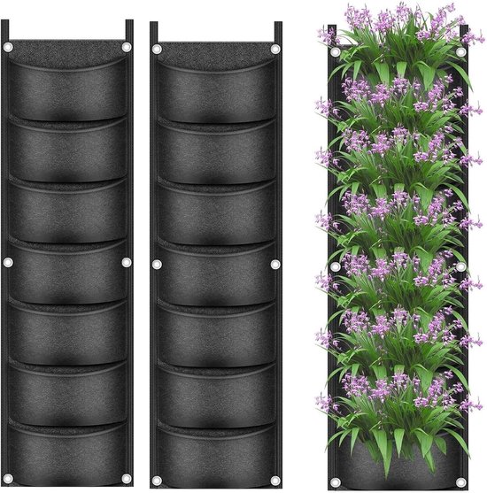 2er-set 30 X 100 Cm Große, Vertikale Hänge-wandpflanztaschen Aus Vliesstoff – Schwarz