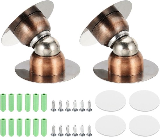 Zweiteiliges Magnetisches Türstopper-set, 4,6 Cm, Magnetischer Edelstahl Zur Wandmontage, Geeignet Für Schlafzimmer, Badezimmer, Küchen Und Büros, Kupferrot.