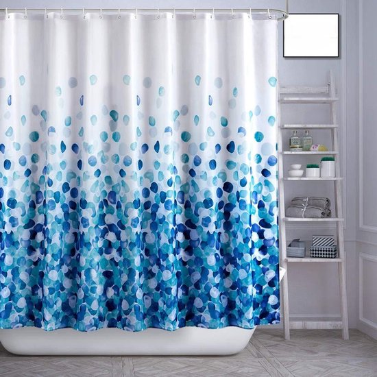 Einzelner Duschvorhang, 180x180 Cm, Maschinenwaschbares Polyester Mit Beschwertem Boden Und 12 Haken, Blaue Blasen.