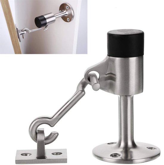 1 Stück – Wandtürstopper Mit Haken – Türstopper Aus Edelstahl Mit Gummipuffer – Türstopper – Silber