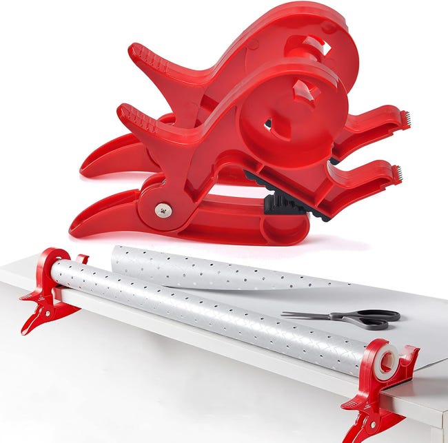 Rote Geschenkpapierklammern, Geschenkpapierschneider, 2er-pack Tischklammern, Verpackungswerkzeuge