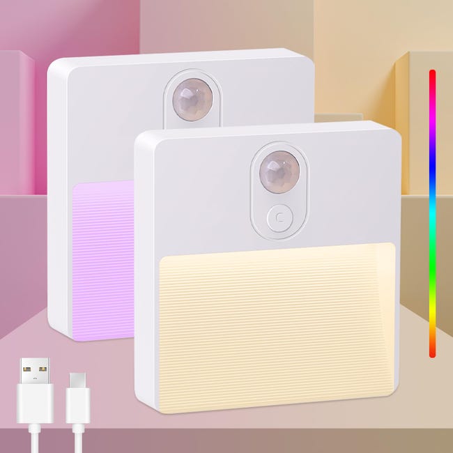 Zwei Nachtlichter Mit Bewegungssensoren, Rgb-led-treppenbeleuchtung Mit Farbwechsel, Automatischer Ein-/ausschalter, Geeignet Für Kinderzimmer.