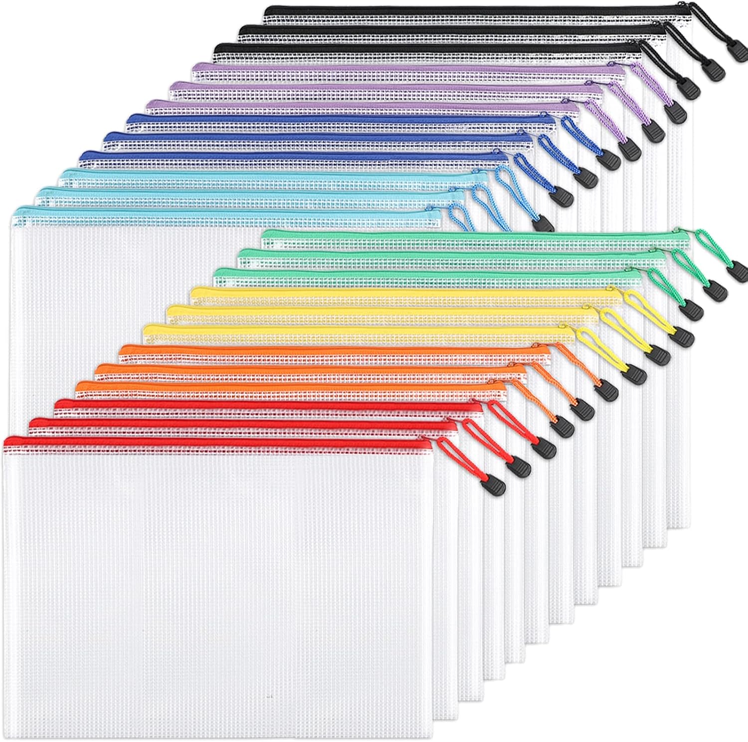 24-teiliges Aufbewahrungsbeutel-set Aus Netzgewebe Mit Reißverschluss, A4-format, Wasserdicht, Umschlaggröße, Für Schule, Spielzeug, Puzzles, Brettspiele, Büro.