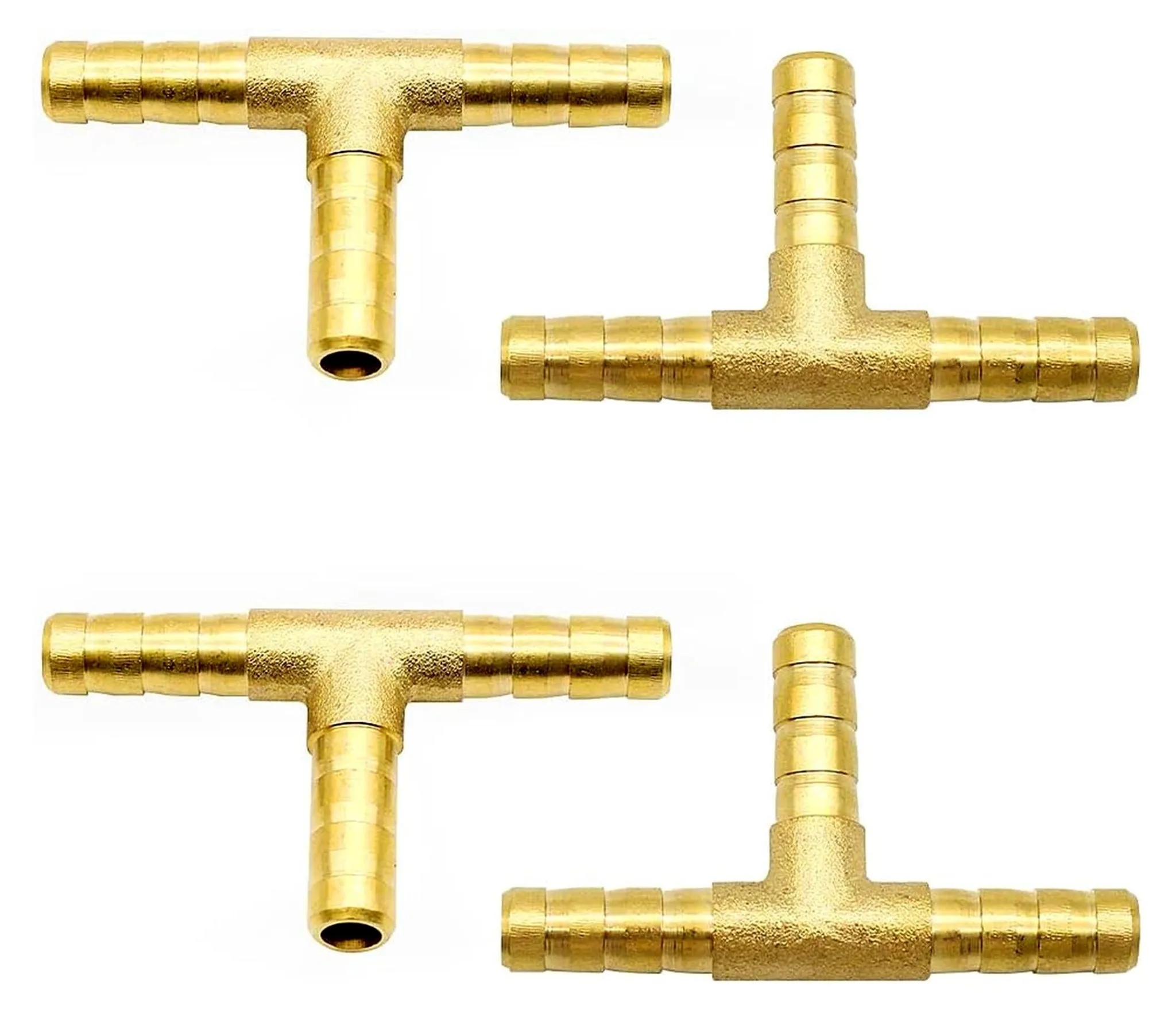 Vier 6-mm-t-förmige Messing-schlauchverschraubungen Für Druckluft- Und Kraftstoffschläuche.