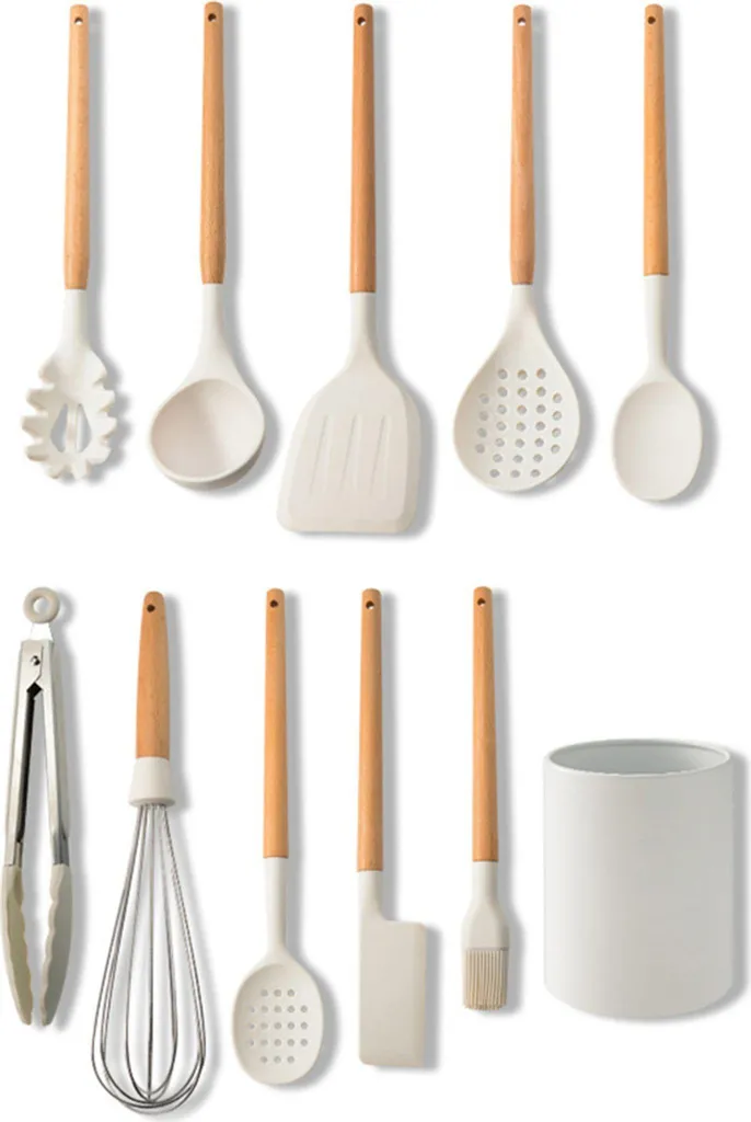 10-teiliges Küchenutensilien-set Aus Silikon, Kochutensilien, Kochgeschirr, Küchenhelfer, Grillbesteck, Kleine Küchenhelfer Mit Aufbewahrungsbehälter, Weiß.