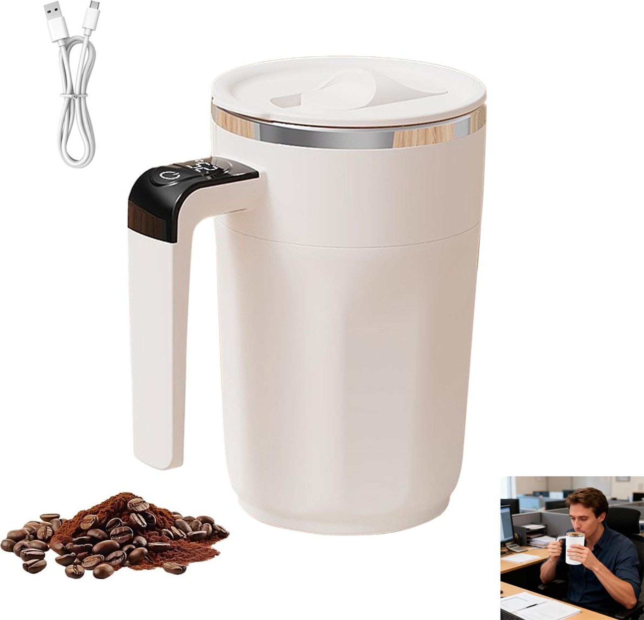 400 Ml Magnetbecher Mit Automatischer Rührfunktion Und Temperaturanzeige Automatischer Rührbecher, Magnetrührer, Kaffeebecher, Intelligenter Kaffeebecher.