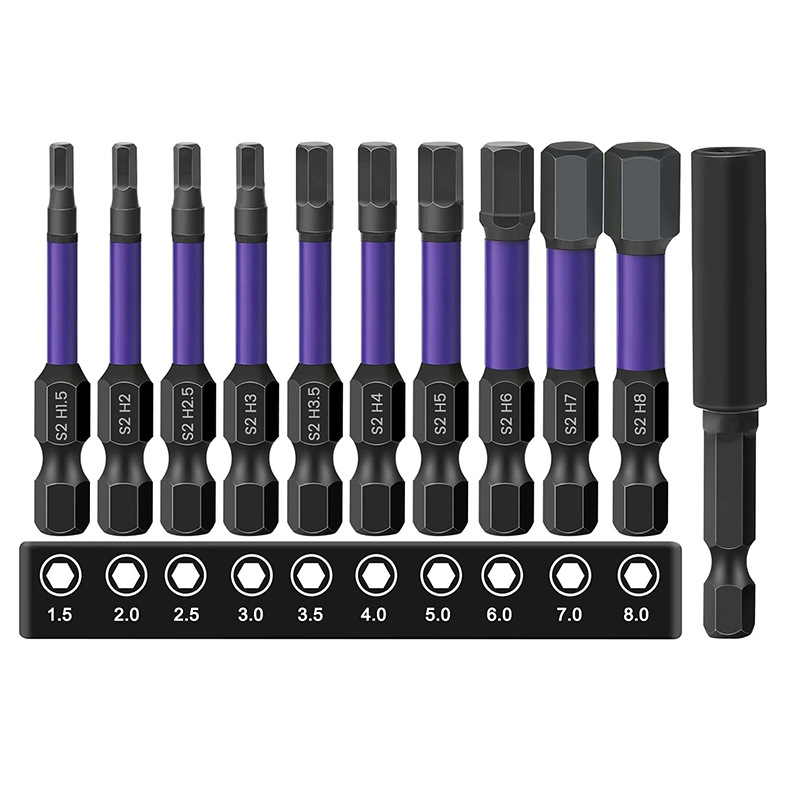 S2 Innensechskant-schraubendreherbits – 10-teilig [h1,5 – H8] 50-mm-innensechskant-schraubendreherbit-set + 1 Verlängerung Auf 60 Mm – Schraubendreherbit Für Elektrowerkzeuge