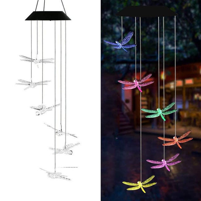 Solarbetriebenes Led-windspiel Für Den Außenbereich, Transparentes Windspiel In Libellenform, Dekorative Gartenleuchte