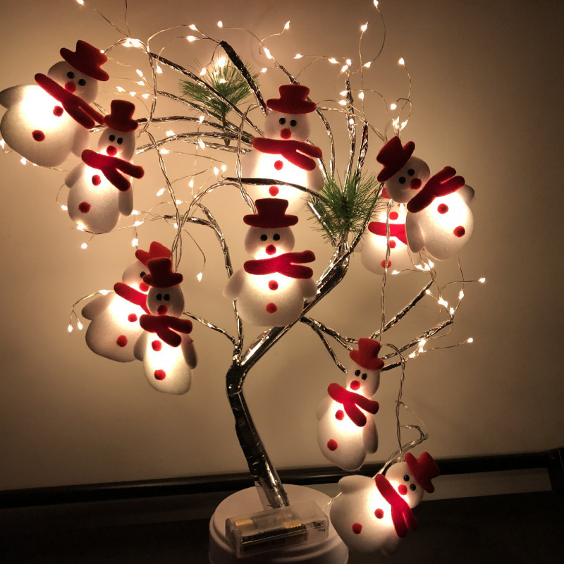 Weihnachtslichterkette In Form Eines Plüsch-schneemanns – Weihnachtsbaumschmuck – Led-partydekoration – Lichterkette – 1,65 M – 10 Lichter