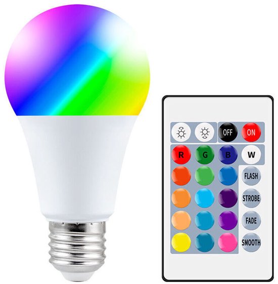 Farbige Led-lampe – Rgbw E27 10w – Fernbedienung/timer/12 Farben – Für Zuhause/dekoration/bars