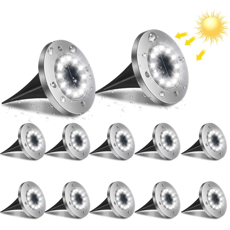 12er-pack Ip65 Solar-bodenleuchten Mit 12 Leds, 6000k, Unterirdische Weg- Und Rasenbeleuchtung