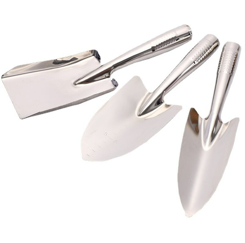 Dreiteiliges Gartenwerkzeugset, Grabwerkzeugtasche, Handschaufel, Kleine Gartenschaufel, Edelstahl, Silber.