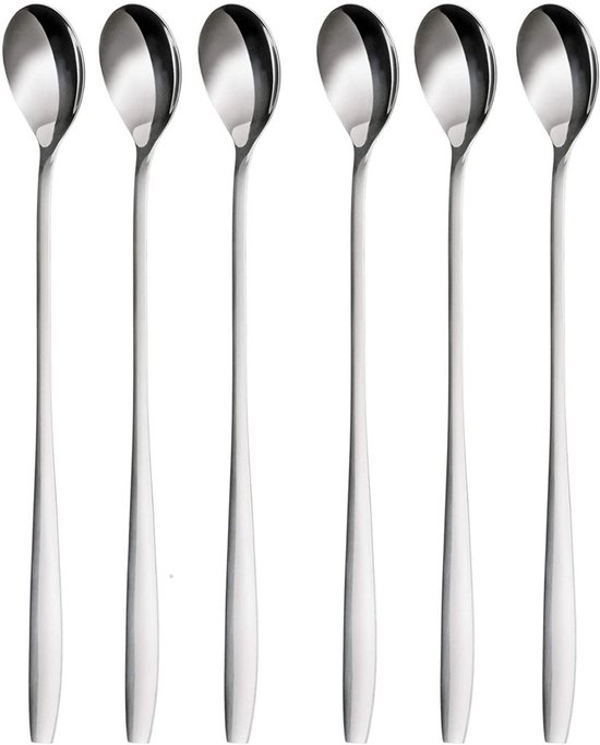 Ein Set Aus 6 Trinklöffeln Mit Langem Griff, Jeweils 19 Cm Lang, Spülmaschinenfest (silber).
