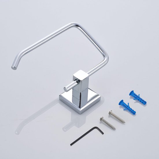 Moderner, Wandmontierter Toilettenpapierhalter Aus Verchromtem Edelstahl, Silberfarben, Mit Quadratischem Sockel.