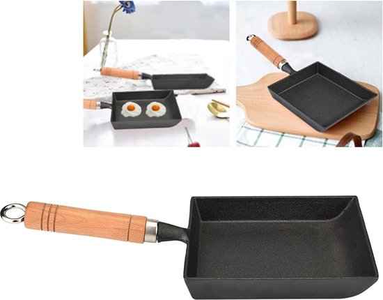 Quadratische Tamagoyaki-pfanne – Mini-eierpfanne Aus Japan Mit Holzgriff – Schwarz, 37 X 15,5 Cm