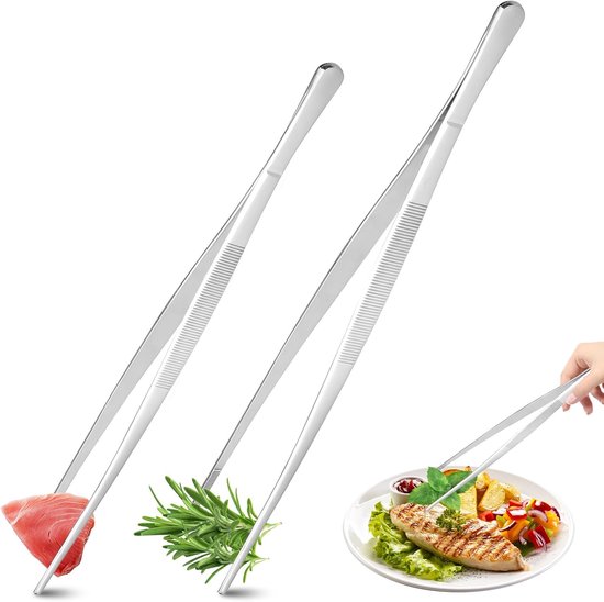 2-teiliges Langes Präzisions-küchenzangenset Aus Edelstahl Zum Kochen, Grillen Und Dekorieren