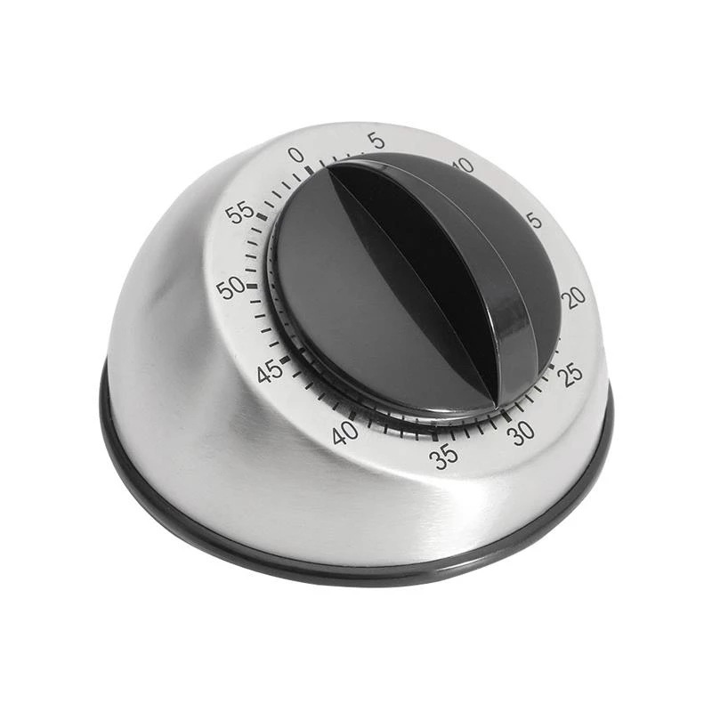 Mechanischer Küchentimer (60 Minuten) – Runder Edelstahlsockel – Schwarz