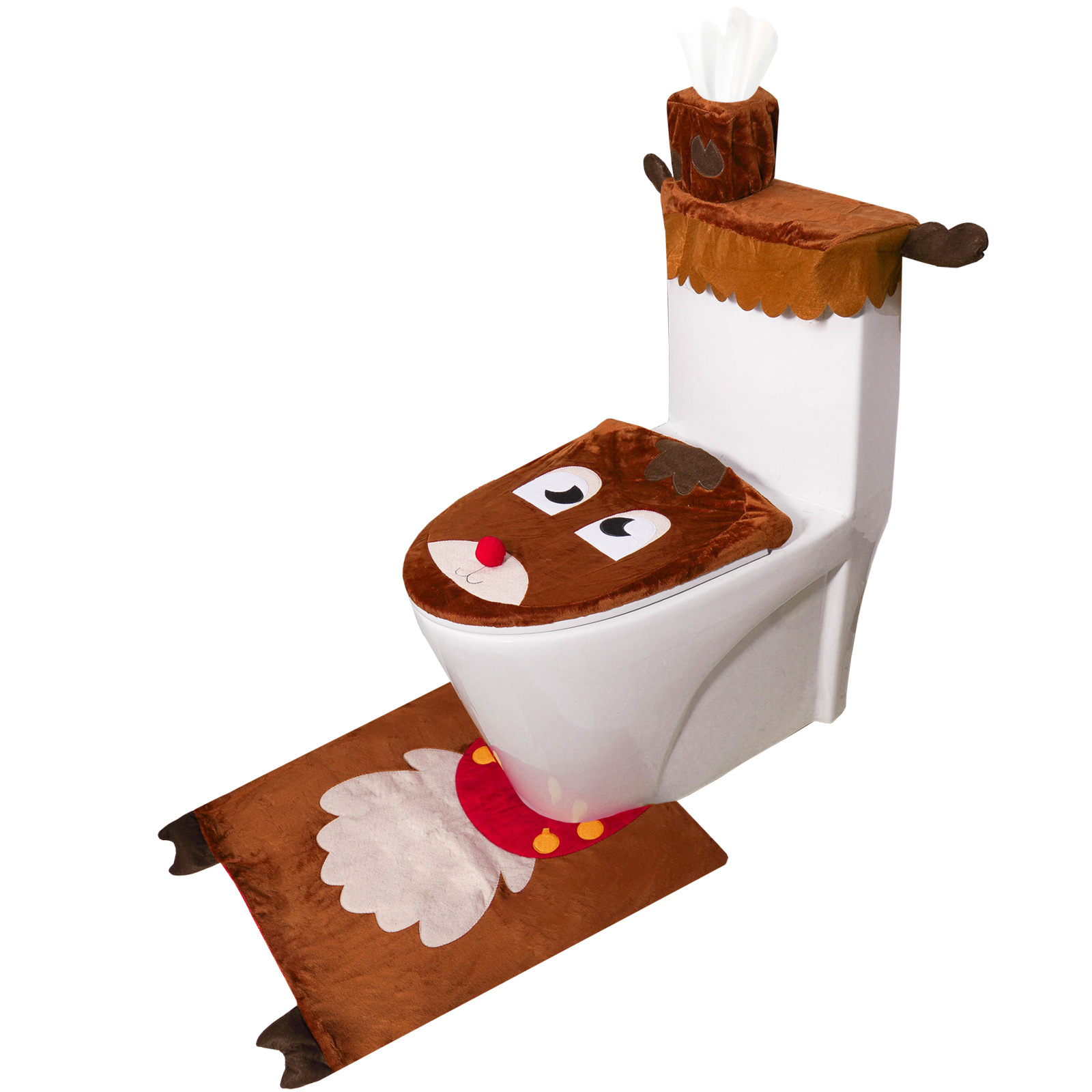 Wc-sitz In Form Eines Weihnachtsrentiers, 4er-set, Badezimmerdekoration, Braun