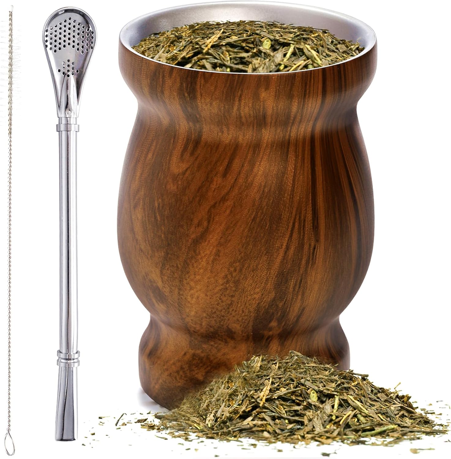 Klassischer Doppelwandiger Becher Aus Edelstahl 304 Mit Strohhalm Und Reinigungsbürste, Braun, Leicht Zu Reinigen, 230 Ml (8 Oz) Kürbis-set
