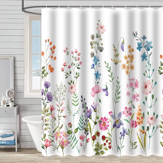 180 X 180 Cm Duschvorhang Mit Aquarell-blumenmuster, Wasserdicht Und Schimmelresistent