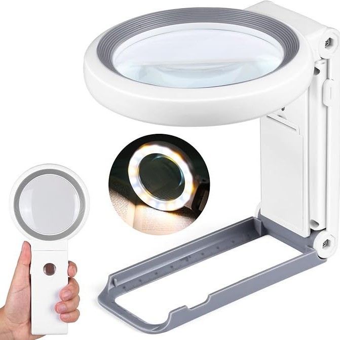 Lupe Für Den Schreibtisch/die Hand, 30-fache/10-fache Vergrößerung, 18 Leds Mit Warmem Und Kaltem Licht.