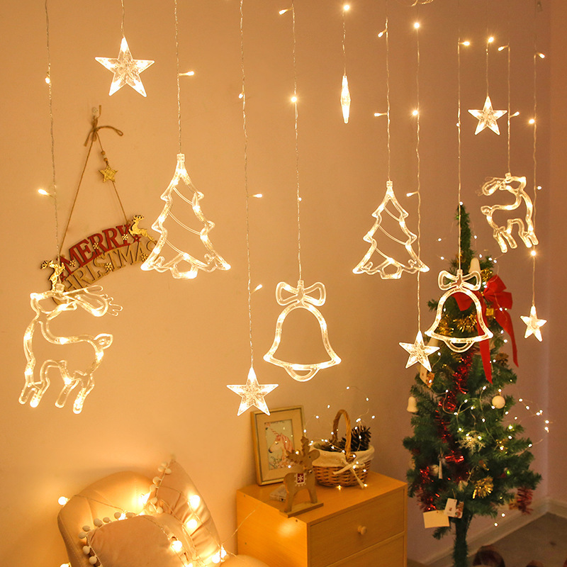 Led-lichterkette Für Den Vorhang – Weihnachtsbeleuchtung Fürs Zimmer – Kreative Lichterketten In Form Eines Weihnachtsbaums Und Einer Hirschglocke
