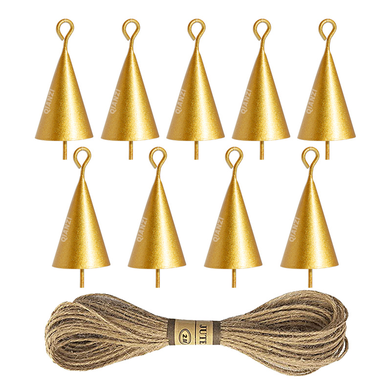 Retro-hanfseil-trompetenglocken – Diy-weihnachtsglocken Aus Metall – Offene Konische Glocken Im Großhandel – Sandgold – 9 Konische Glocken Mit Geradem Rand + 2