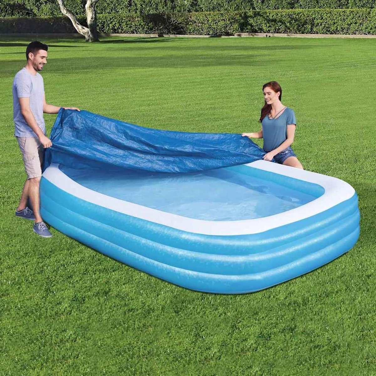 Rechteckige Poolabdeckung (305 X 183 Cm) – Geeignet Für Rechteckige Pools – Rechteckige Pe-poolabdeckung – Mit Seil Und Winddicht