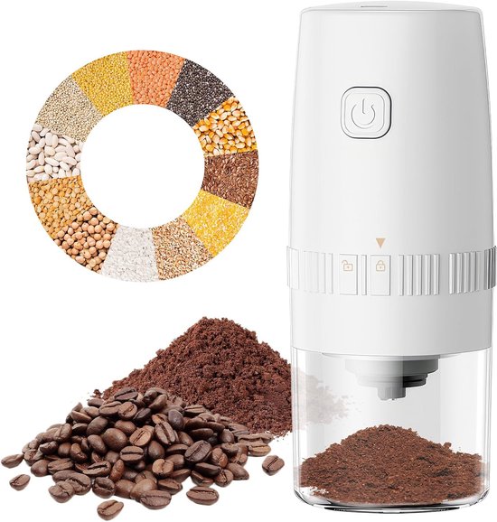 Kaffeemühle – Elektrische Kaffeemühle – Gewürzmühle – Salz- Und Pfeffermühle – Weiß – 19 X 8 Cm