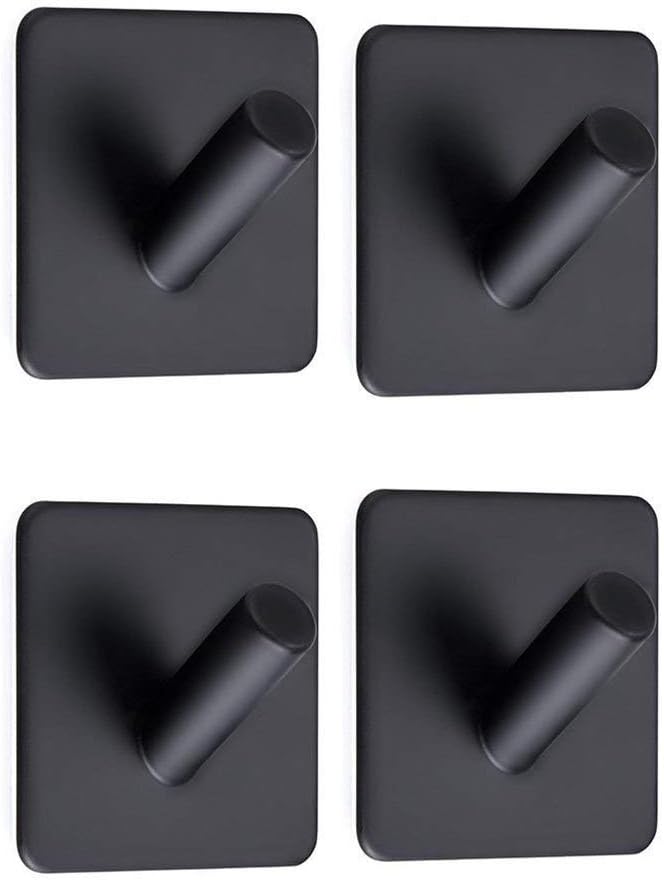4er-pack 3m Wandhaken, Handtuchhaken Aus Edelstahl Für Bad, Küche, Wc Und Schränke. Schwarzes Quadrat.