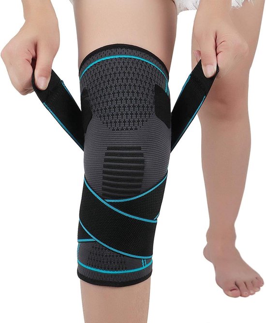 Ein Paar Verstellbare Knieorthesen, Unisex-sportknieorthesen, Atmungsaktive Nylon-strick-kompressions-sportknieorthesen, Himmelblau, Größe Xl (48-55 Cm).