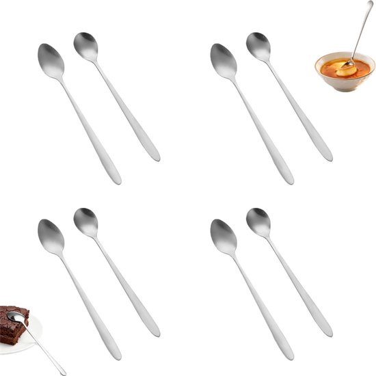 8-teiliges Silberfarbenes Edelstahl-eiscreme- Und Kaffeelöffel-set Mit Langem Griff
