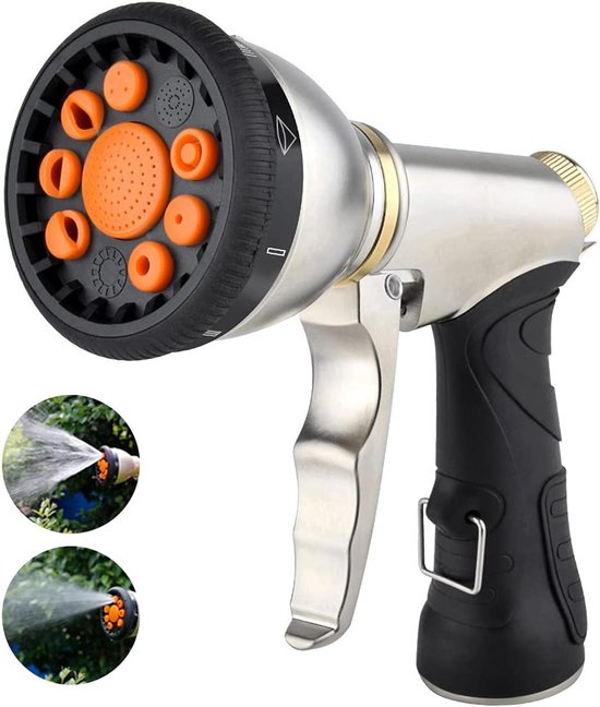 Autowaschpistole – Gartenschlauch-spritzpistole – Turbo – 9 Geschwindigkeitsstufen – 19 X 14 X 7,5 Cm – Schlauchadapter – Wasserpistole – Verstellbare Düse – Orange