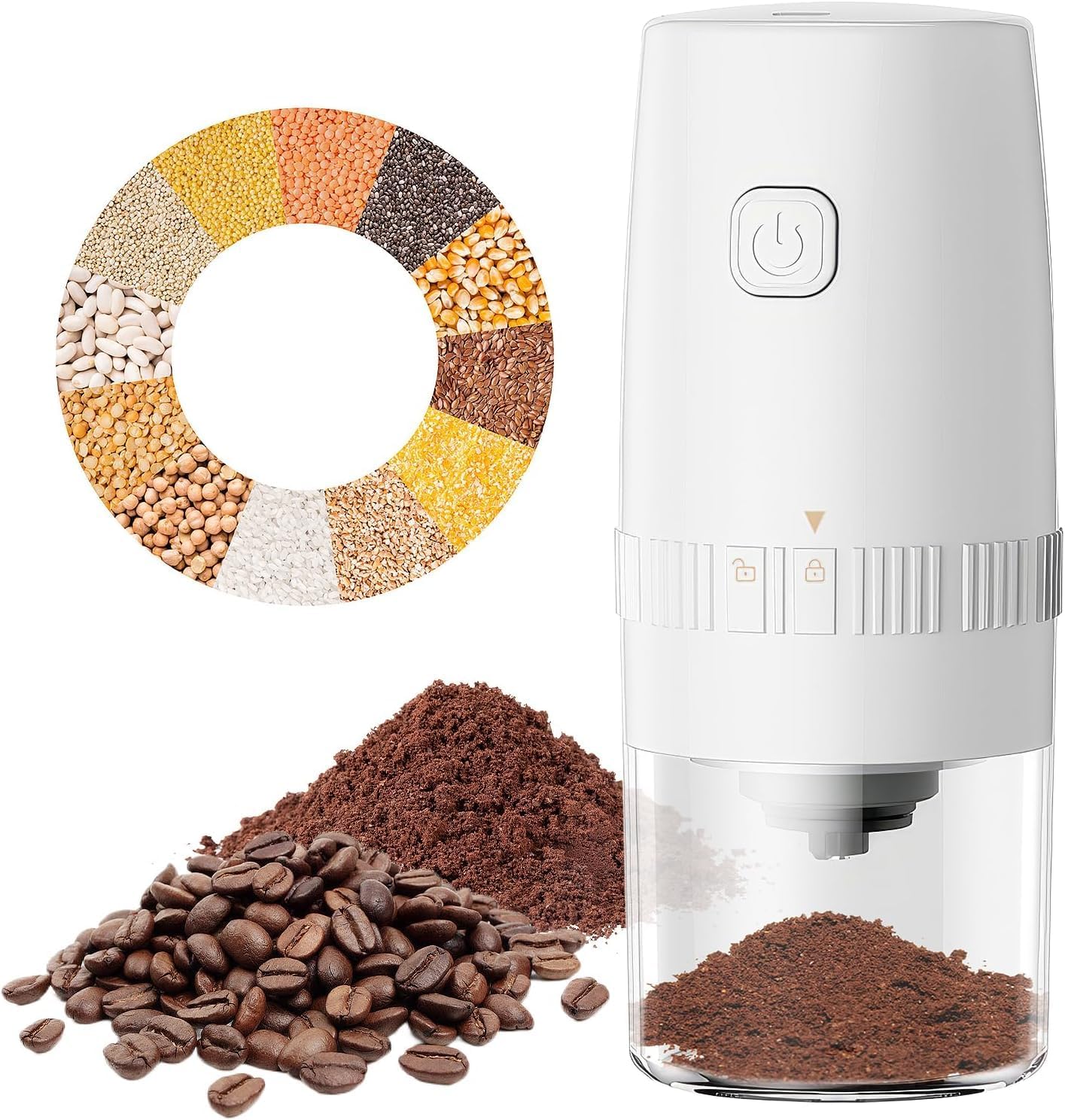 Elektrische Kaffeemühle, Usb-wiederaufladbare Mini-kaffeemühle, Tragbare Elektrische Mühle, Mehrere Mahlgradeinstellungen (weiß)