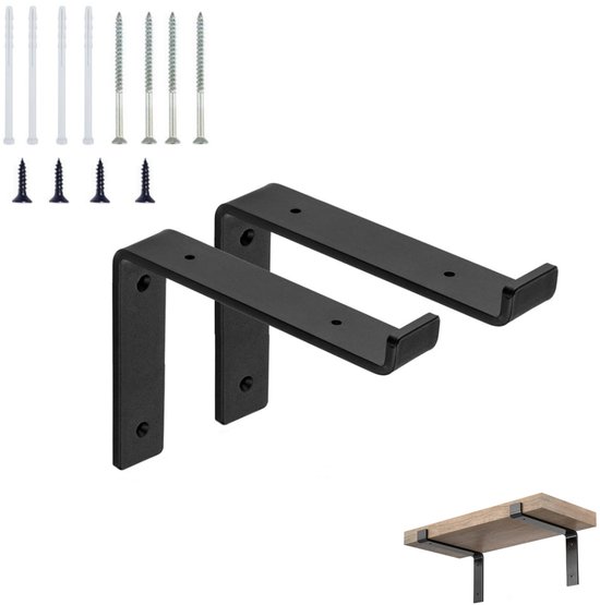Set Mit 2 Stück, Regalwinkel, 20 Cm Regalwinkel Mit Kantenführung, Industrielle, Geschmiedete Stahl-hängeregalwinkel, Wandmontage, Schwarze Regalwinkel