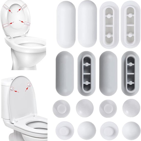 16-teiliges Wc-sitzkissen-/stoßdämpfer-set – Weiß/grau