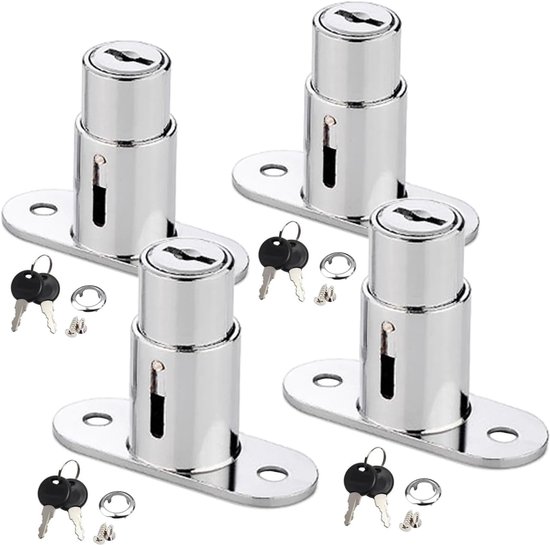 Möbelschloss-set, 4-teilig – Zylinderschloss – Schranksicherheitsschloss – Korrosionsbeständiges Metall – 22 Mm – Silber