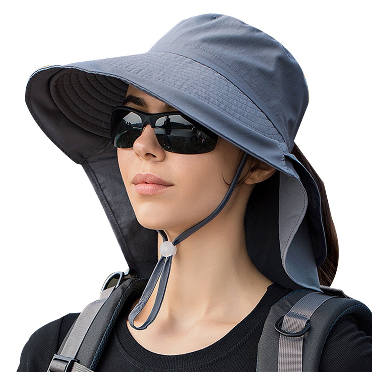 Sonnenhut Für Damen Und Herren – Faltbarer Gartenhut – Breite Krempe Mit Nackenschutz – Mit Kinnriemen – Für Gartenarbeit Und Outdoor-aktivitäten – Dunkelgrau – 1 Stück