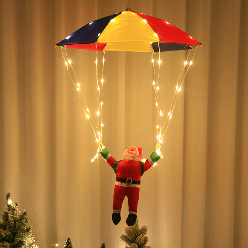 Eine Led-weihnachtsfallschirm-lichterkette, Speziell Für Senioren Entwickelt, Geeignet Als Türdekoration, 8 Einstellungen, Inklusive Batteriefach Und Fernbedienung.
