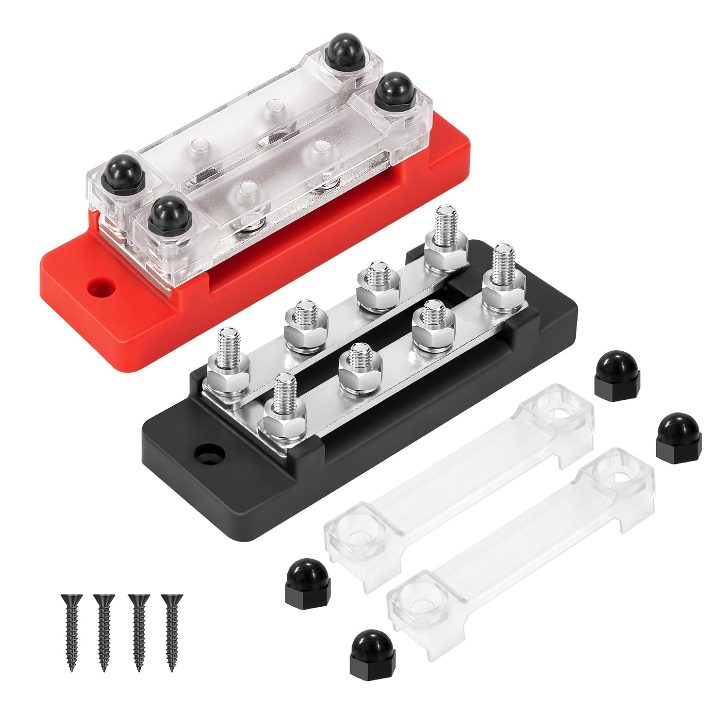 12–48 V Dc-stromverteilungsmodul Mit Bidirektionaler Stromschiene, 8 M6-anschlussschrauben, Für Automobil- Und Schiffsanwendungen, Rot-schwarzes Farbschema, 2er-pack