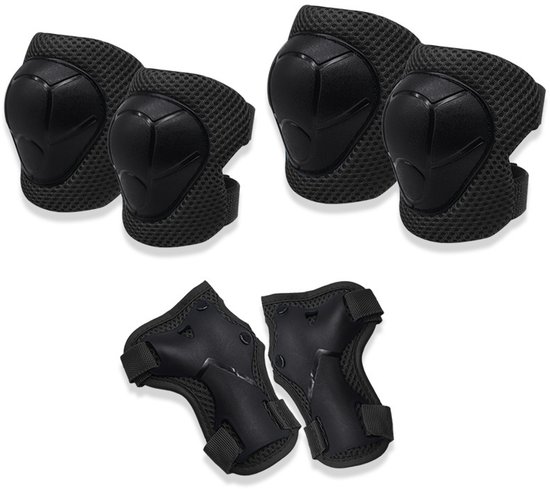 Schutzausrüstungsset Mit Knie- Und Ellbogenschonern, Polyester, Schützt Knie, Ellbogen Und Hände, Für Skaten, Radfahren, Mountainbiken Und Scooterfahren – Schwarz
