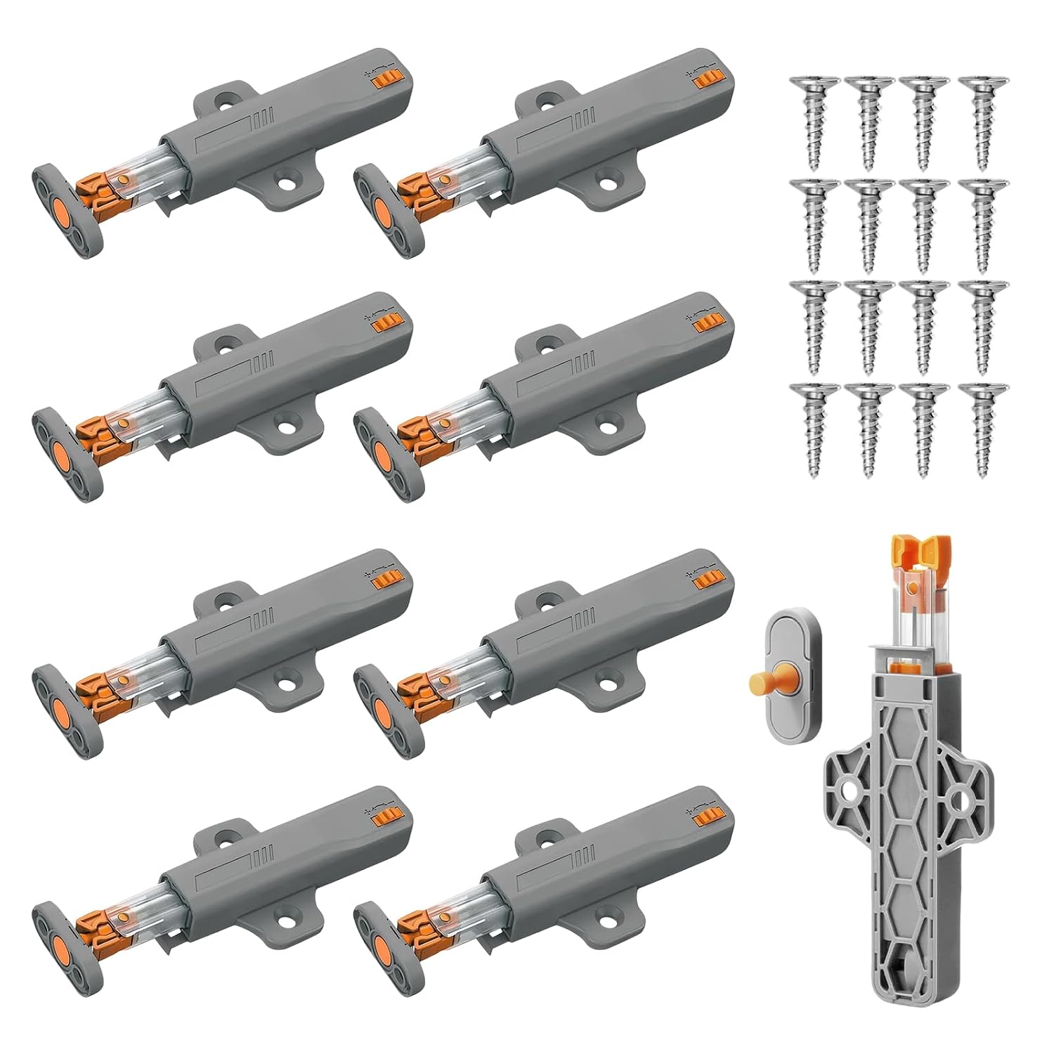 8-teiliges Set Druckknopf-schranktürriegel – Robuste Graue Federriegel, Geeignet Für Schränke, Wandschränke Und Küchenschränke.