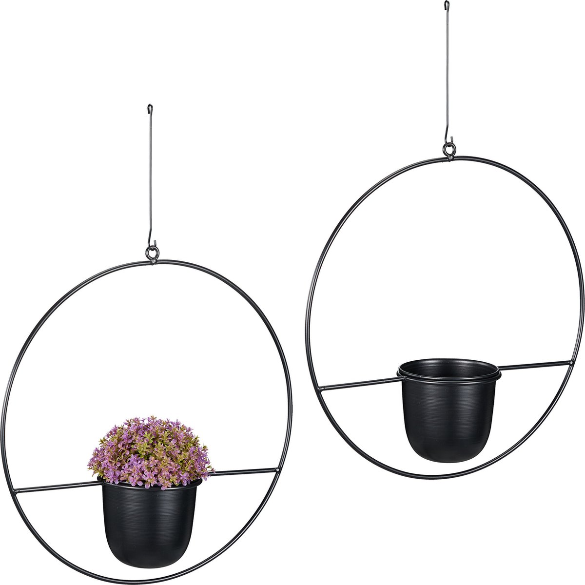 Pflanzenampel – 2er-set – Metall – Ø 14 Cm – Für Drinnen Und Draußen – Schwarz