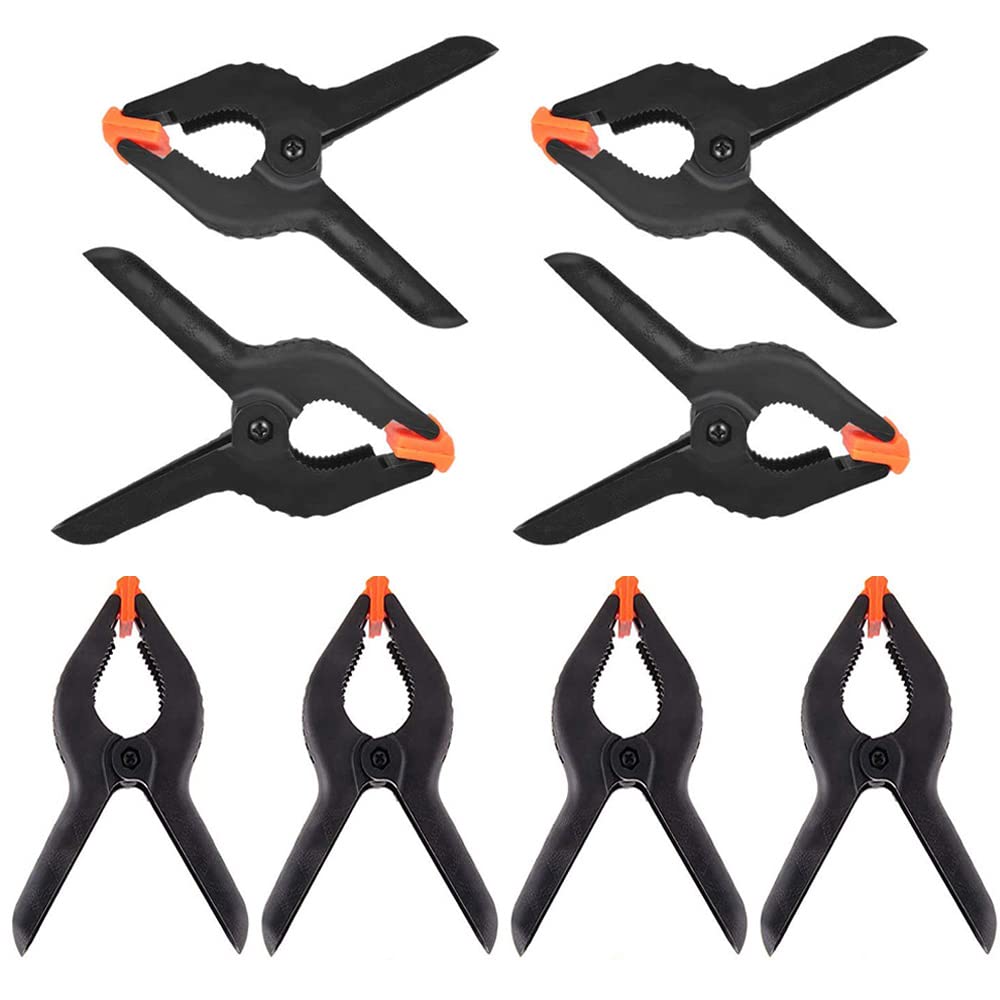 8 Federklemmen, Schwarze Kunststoff-federklemmen, Extrem Starke Klemmkraft, Strukturierter Griff, Heimwerkerwerkzeug (3,5 Zoll)