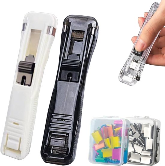 Hefter – Büroklammerspender – 2er-pack – Inklusive 100 Büroklammern Aus Edelstahl – Papierstapler – Hefter Ohne Klammern