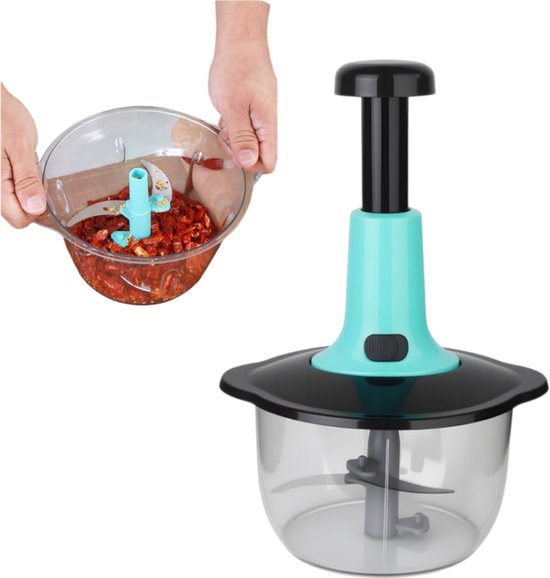 Manuelle 1,5-liter-küchenmaschine Mit Handkurbel, Gemüseschneider, Obstschneider, Kräuterschneider Für Salsa Und Pesto, Blau